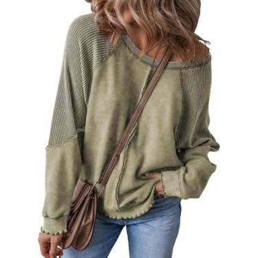 Imagem de Moletom SHEWIN casual solto com gola redonda, pulôver, verde, feminino