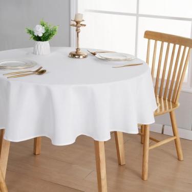 Imagem de Toalha de mesa JIUZHEN Faux Linen branca 200cm redonda para jantar