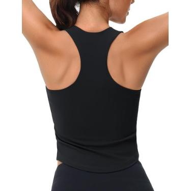 Imagem de Camiseta de treino feminina MAGCOMSEN com sutiã embutido preta