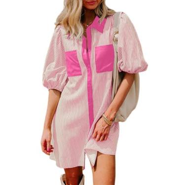 Imagem de Vestido Alvaq, listrado de primavera, com botões, casual, feminino, ro