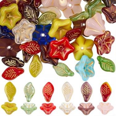 Imagem de SUNNYCLUE 1 caixa, 60 peças, contas de flor tcheca, folha de vidro, contas a granel, aleatórias, coloridas, transparentes, folhas, espaçadores pequenos e soltos para fazer joias, pulseira, colar