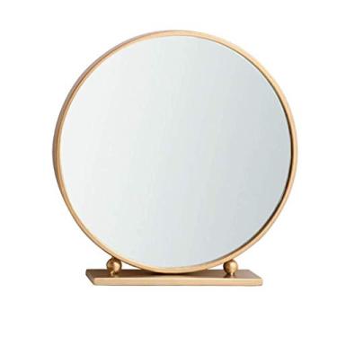 Imagem de WYUYIWH Espelho de maquiagem nórdico de ferro forjado dourado redondo decorativo espelho de mesa princesa espelho de mesa espelho de vaidade espelho de montagem na parede (tamanho: 50 cm) (tamanho