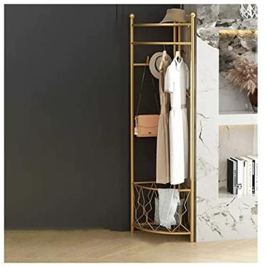 Imagem de Cabide de pé cabide de canto para roupas, cabide independente para entrada com ganchos de metal e organizador de sapatos, acabamento dourado, ideal para casa, escritório ou quarto