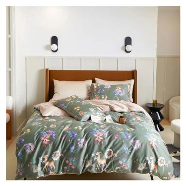 Imagem de Jogo de lençol de edredom de luxo de algodão queen size lençol com elástico (A 180 x 220 cm)