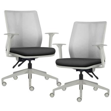 Imagem de Kit 2 Cadeiras de Escritório Giratória Diretor Flow F02 Base Cinza Crepe Preto - Lyam Decor