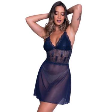 Imagem de Camisola Lingerie Tule WLS Modas Renda Básica Transparente Confortavel