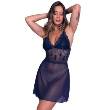 Imagem de Camisola Lingerie Tule WLS Modas Renda Básica Transparente Confortavel