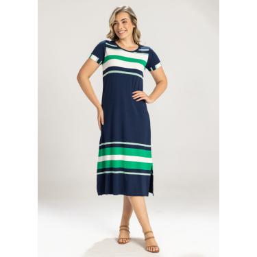 Imagem de Vestido Pau a Pique Listrado Azul Marinho e Verde