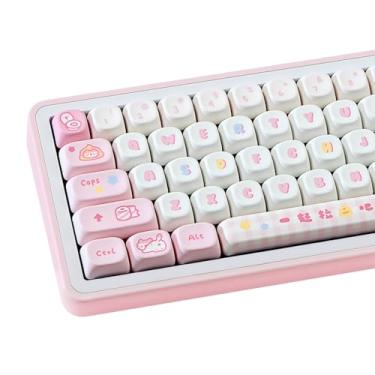 Imagem de COOMICKEY 126 teclas fofas rosa e brancas, conjunto de teclas personalizadas com perfil MOA PBT, teclas kawaii de sublimação de tinta para teclado mecânico Cherry Gateron MX Switches