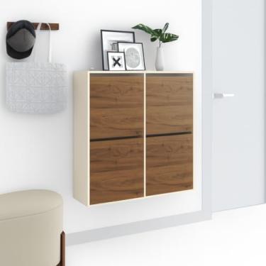 Imagem de Sapateira Organizadora Fechada, Sapateira 4 Portas Suspensa Portas Basculantes para Casa Organizadora(off madeirado)