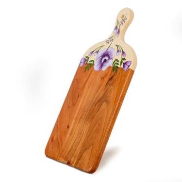 Imagem de Tábua de corte de madeira de acácia para cozinha – Tábuas de charcutaria grandes decorativas pintadas à mão, tábua de cortar madeira, tábua de queijo com alça (53 x 25 x 2 cm) (Roxo)