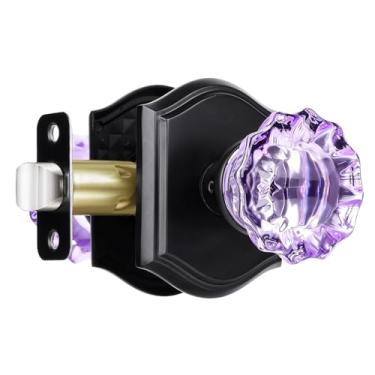 Imagem de CLCTK Puxadores de porta de vidro roxo, maçanetas de porta de passagem de cristal preto fosco para armário de corredor
