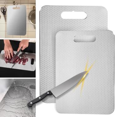 Imagem de Tábua de corte de titânio, pacote com 2 tábuas de corte de titânio para cozinha, 2025 nova tábua de corte de titânio de grau alimentício dupla face para cortar carnes, frutas e legumes (padrão favo de