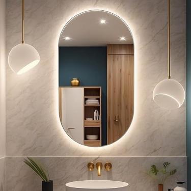 Imagem de Espelho Oval de Corpo Inteiro 80x50cm - Grande, Premium, com ou sem LED Para Quarto Banheiro e Sala - Acabamento Polido e Borda Fina(80cm X 50cm (COM LED))