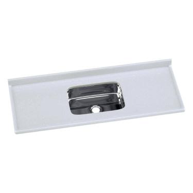 Imagem de Pia De Cozinha Mármore Sintético 140x55cm Com Cuba Aço Inox Multimóveis CR20473 Off White