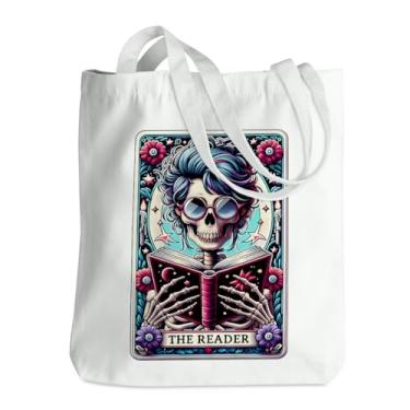 Imagem de Carta de tarô de esqueleto engraçado caveira gótica bruxa material de bruxaria suprimentos de lona gótica sacola de compras reutilizável 04, Skullcard 00868, 13.8 x 16 inches