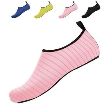 Imagem de Sapatos aquáticos para homens e mulheres, sapatos descalços portáteis sem cadarço, meias aquáticas, praia, natação, ioga, para uso ao ar livre, verão, piscina, rosa, 8-9 Women/7-8 Men