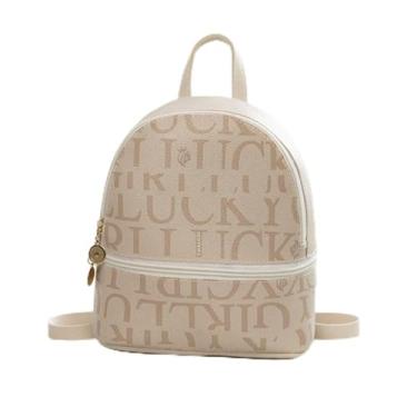 Imagem de Bolsa carteiro feminina de couro PU coreana estampada com letras multiusos bolsa tiracolo mochila pequena (bege)