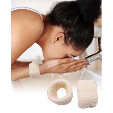 Imagem de 2 pulseiras para lavar o rosto, faixa elástica para suor, pulseiras de microfibra para lavagem facial, pulseiras de lavagem facial de spa, faixa de lavagem absorvente elástica para mulheres e crianças