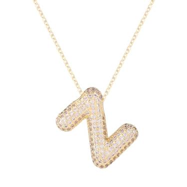 Imagem de Colar feminino, colar com alfabeto dourado, cristal, personalizado, com letras de diamante, pingente de bolha inicial, joia de zircão, presente para mulheres (Z)