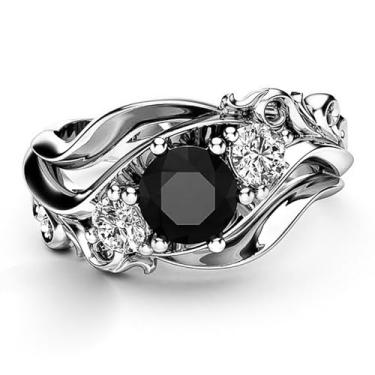 Imagem de Anel moderno com design de banda torcida de pedra preta acessórios de noivado joias, 6, Latão, Zircônia cúbica