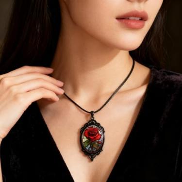 Imagem de Colar com pingente de vidro gótico para mulheres, sol e lua, estilo punk, vintage, corrente de corda de camafeu lunar, acessórios de bruxa, joias modernas, dia dos namorados, standard, Metal, Sem
