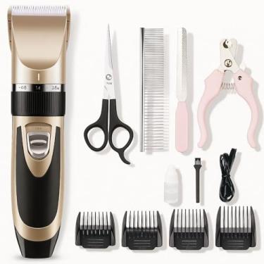 Imagem de Kit Tosa para Pets Cães e Gatos Máquina Silenciosa Aparador de Pelos Recarregável Bivolt com Acessórios Profissional