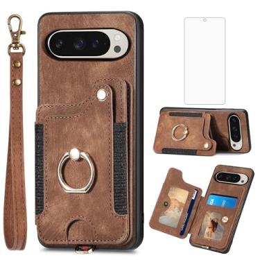 Imagem de Asuwish Capa de telefone para Google Pixel 9/9 Pro 5G capa carteira com protetor de tela de vidro temperado e alça de pulso cordão RFID suporte de cartão anel acessórios para celular Pixel9 9Pro Nove