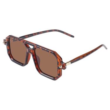 Imagem de Óculos de sol aviador quadrados retrô premium com lentes de vidro planas para homens e mulheres, Leopardo marrom dourado