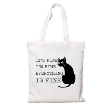 Imagem de Sacolas reutilizáveis estéticas, I'm Fine Everything is Fine, bolsa de lona, bolsa de mão, presente de viagem, sacos de algodão de pano reutilizáveis para compras de mercearia, ótimos presentes para