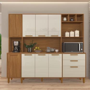 Imagem de Armário De Cozinha Compacta Fidelitá Provença 219cm 9 Portas 2 Gavetas Freijó/off-white