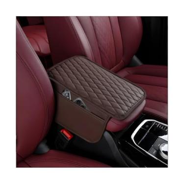 Imagem de MTRPS Capa de console central de carro, almofada de couro impermeável para descanso de braço com 2 sacos de armazenamento, protetor de caixa de assento de braço antiarranhões, acessórios internos para