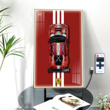 Imagem de Display Wallboard with Led Light for Lego Technic Ferrari 488 GTE 42125-Champion GT Series Race Car, Lego Car Wall Mount Display, Home Décor Light Up Display Frame(No Car Included)
