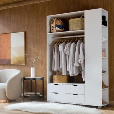 Imagem de Guarda-roupa Organizador: 4 Gavetas, Varão e Prateleiras para um Espaço Impecável (Branco)