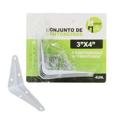Imagem de Cantoneira de Ferro 7,5x10cm 4 Peças Branco - Tudo em Caixa