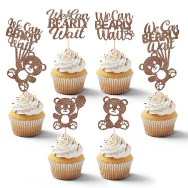 Imagem de 24Pcs Brown Baby Shower Cupcake Toppers Glitter Bear Design We Can Barely Wait Theme Cake Topper Cookies Dessert Charcuterie Board Snack Food Furit Picks for Gender Reveal Birthday New Born