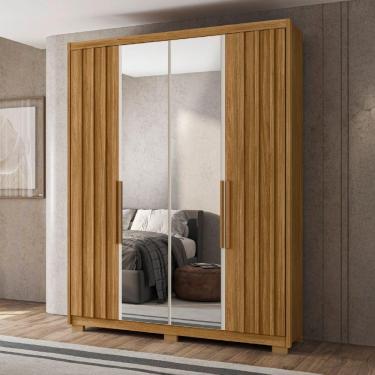 Imagem de Guarda Roupas Solteiro Com Espelho Ripado 4 Portas 3 Gavetas Califórnia Madeirado Moval Madeirado