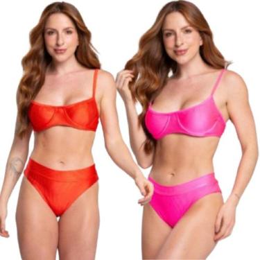 Imagem de KIT 2 Biquini Meia Taça Canelado Básica WLS Modas Top Faixa Amarração 