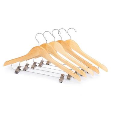 Imagem de Kit 10 Cabides de Madeira Marfim com Presilha para Organização de Roup