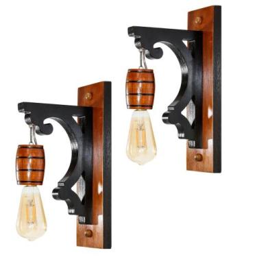Imagem de Kit 2 Luminárias de Parede Arandela Colonial Barril em Madeira Maciça 