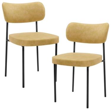 Imagem de Kit 2 Cadeiras Decorativa Estofada Para Sala De Jantar Melina L02 Couríssimo Casco Fendi - Lyam Decor