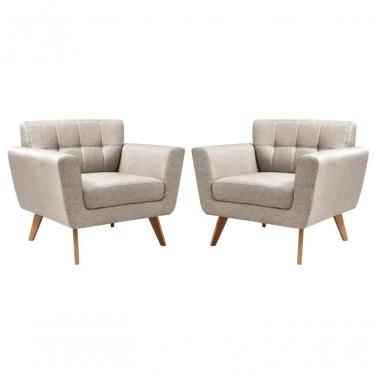 Imagem de Conjunto 2 Poltronas Bruna Confortável Decorativa Moderna - Linho Bege 140