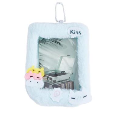 Imagem de NICENEEDED Porta-cartões fotográficos Kpop de pelúcia de gato com chaveiro, suporte de crachá de identificação de animal de desenho macio, capa protetora para foto de 7,6 cm, capa para cartão