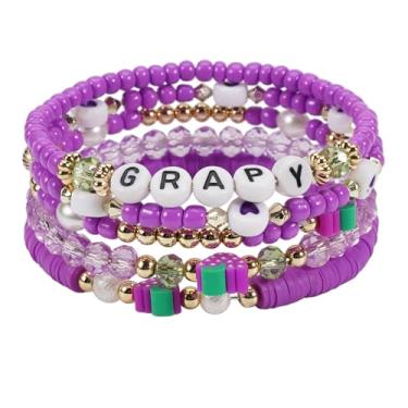 Imagem de Twinfree Pulseiras de frutas, pulseira de corda elástica com contas de disco de surfista, pingentes de joias femininas boêmias elásticas da amizade, One Size, Miçangas, Sem Pedra Preciosa