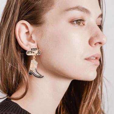 Imagem de Brincos femininos ocidentais de strass, botas de caubói com pedras, bijuterias, acessórios de rodeio, roupas de concerto, joias ocidentais, presentes