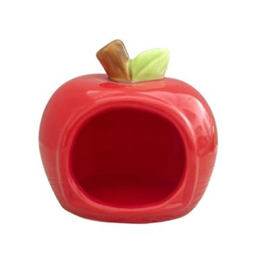 Imagem de Baoblaze Casinha de cerâmica para hamster, habitat externo, comedouro multifuncional, fofo e refrescante, esconderijo para pequenos animais de estimação, Vermelho