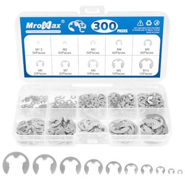 Imagem de Kit sortido de 300 peças de aço inoxidável E-Clip, 10 tamanhos M1.5 - M10 anéis de pressão externos conjunto de clipes de retenção para rolamentos, engrenagens, polias e eixos