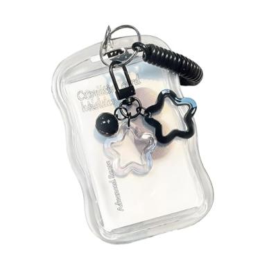 Imagem de 1 chaveiro com porta-cartões fotográficos Kpop – Lindo design de onda de estrela transparente para proteger cartões fotográficos, passes de ônibus e documentos de estudante, acessório criativo para