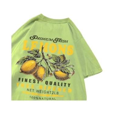 Imagem de Camisetas De Algodão Oversize Femininas Com Estampa De Limões E Cereja