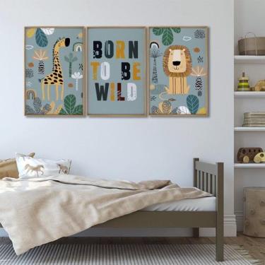 Imagem de Quadro Decorativo Infantil Pequenos Selvagens 3 Telas 60x90 para Quart